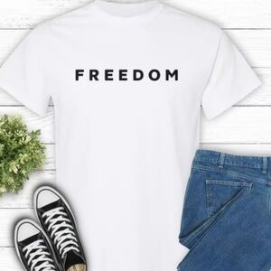 White Short Sleeve Tee with freedom for Men. NWOT